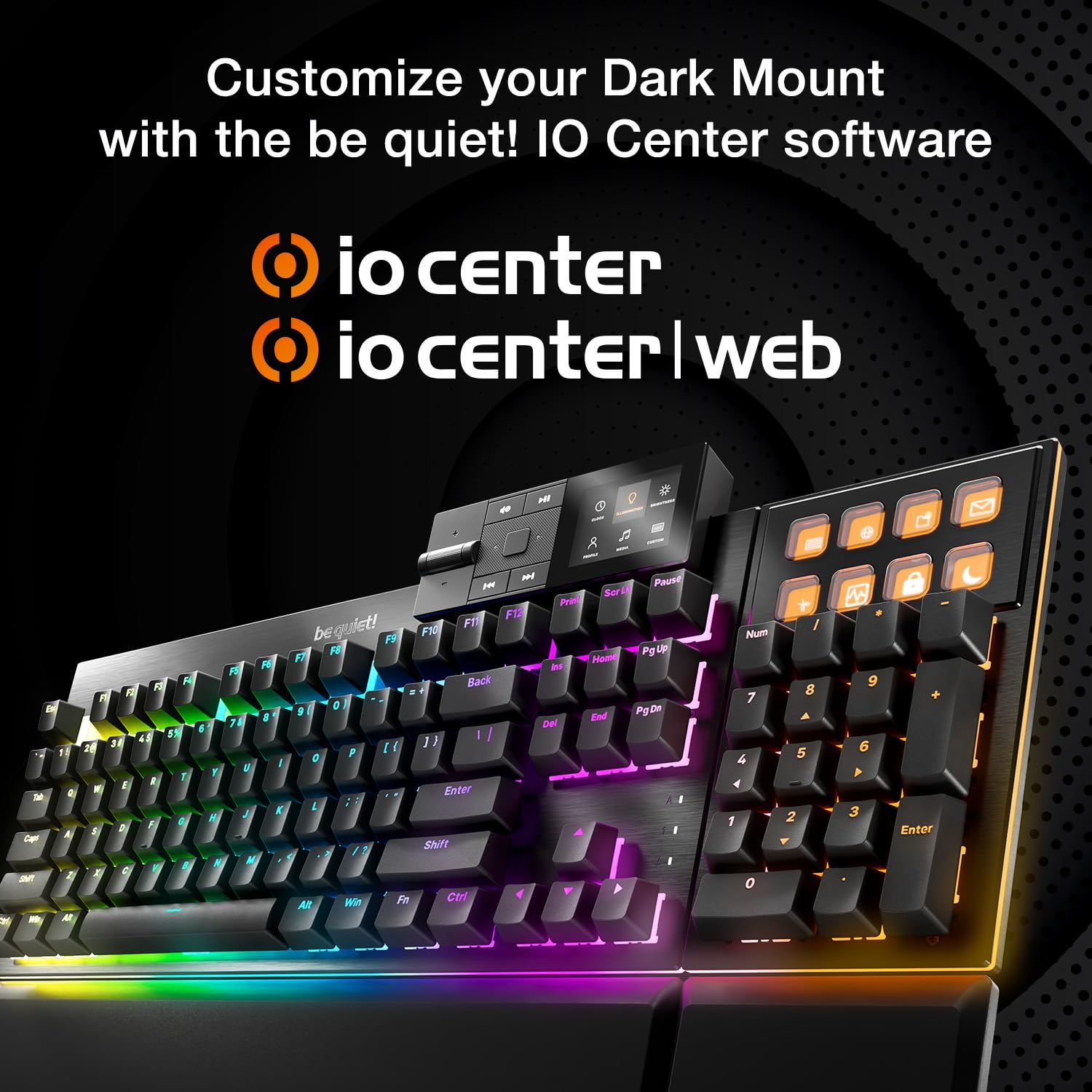 be quiet! Tastiera meccanica a montaggio scuro | Lineare | Interruttori silenziosi lubrificati sostituibili a caldo | Numpad rimovibile e dock multimediale | Tasti ARGB programmabili | Keycaps PBT