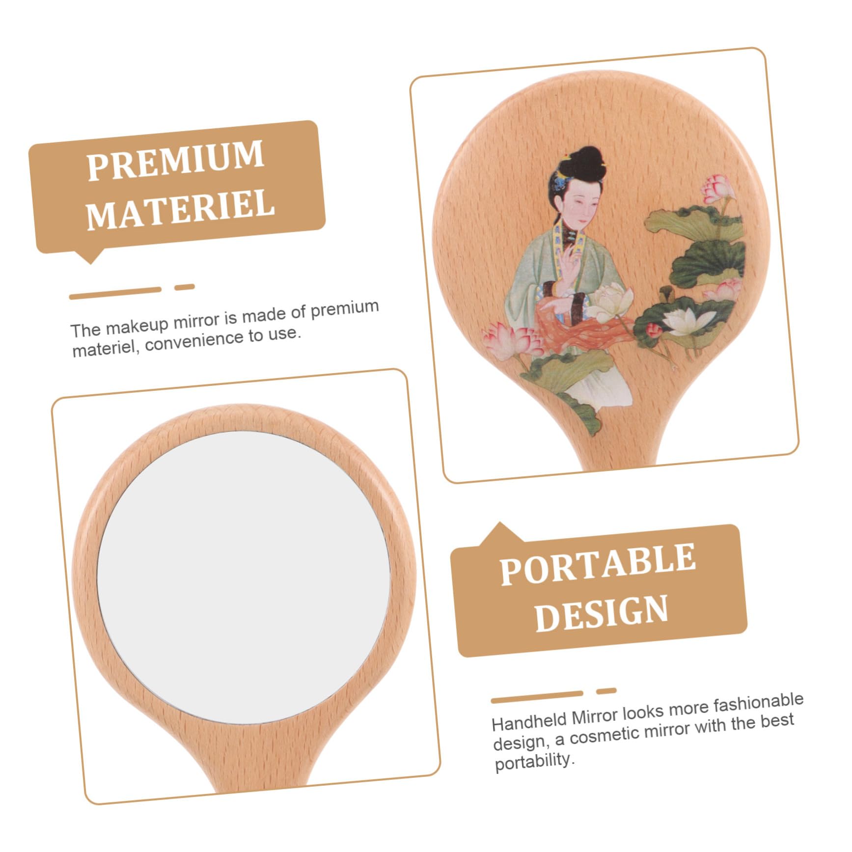 Espejo De Maquillaje De Madera Retro Espejo De Mano Portátil Diseño Vintage para y