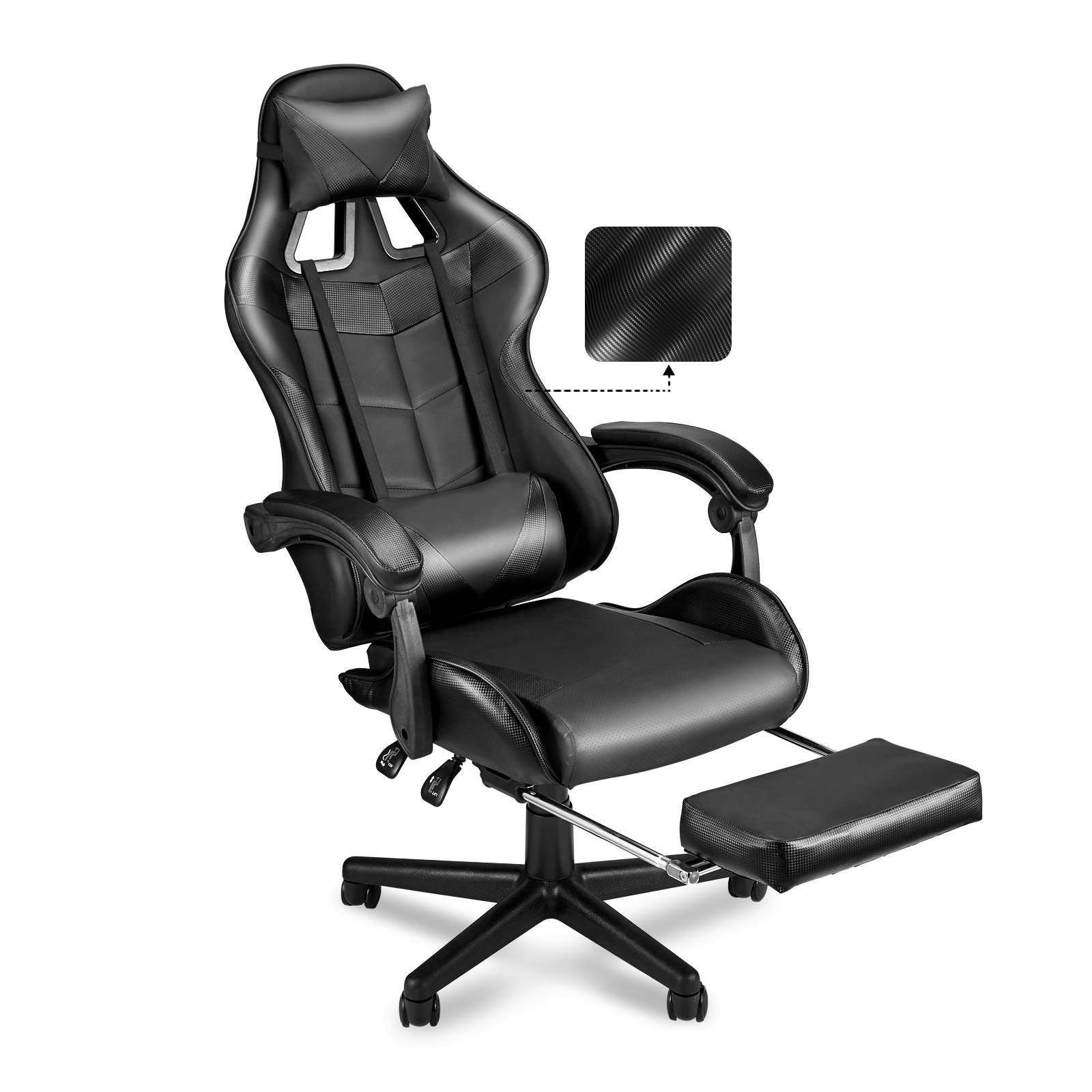 SoontransBlack Gaming Chairs with Footrest, Ergonomic Gamer Chair, Home Office Chair,PC Computer Chair with Headrest and Lumbar Support(Dark Black)
