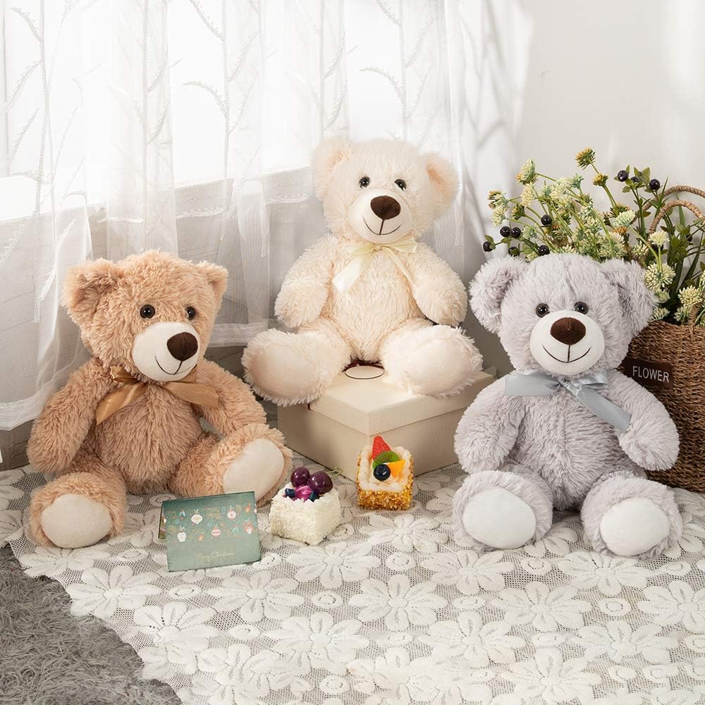 MaoGoLan Teddy Bear Stuffed Animals Plush Toys 3-Pack of Stuffed Bears 3 Colors White/Grey/Tan 13.5 Inch : Toys & Games