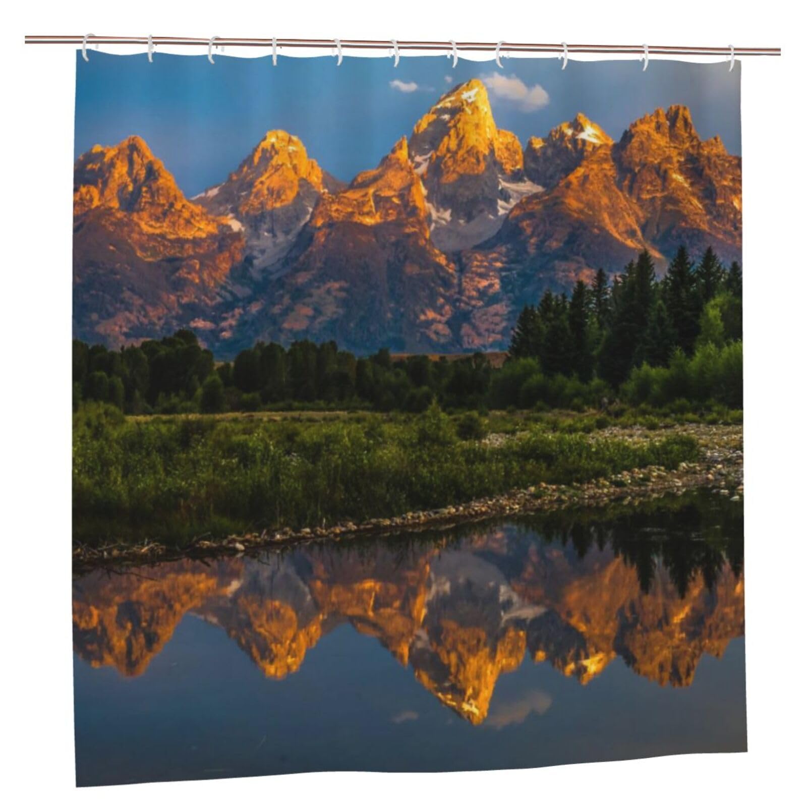 Oudrspo Polyester Fabric Shower Curtain - 70x70 Inch with Metal Grommets, Artistic Privacy Design, Lake in The