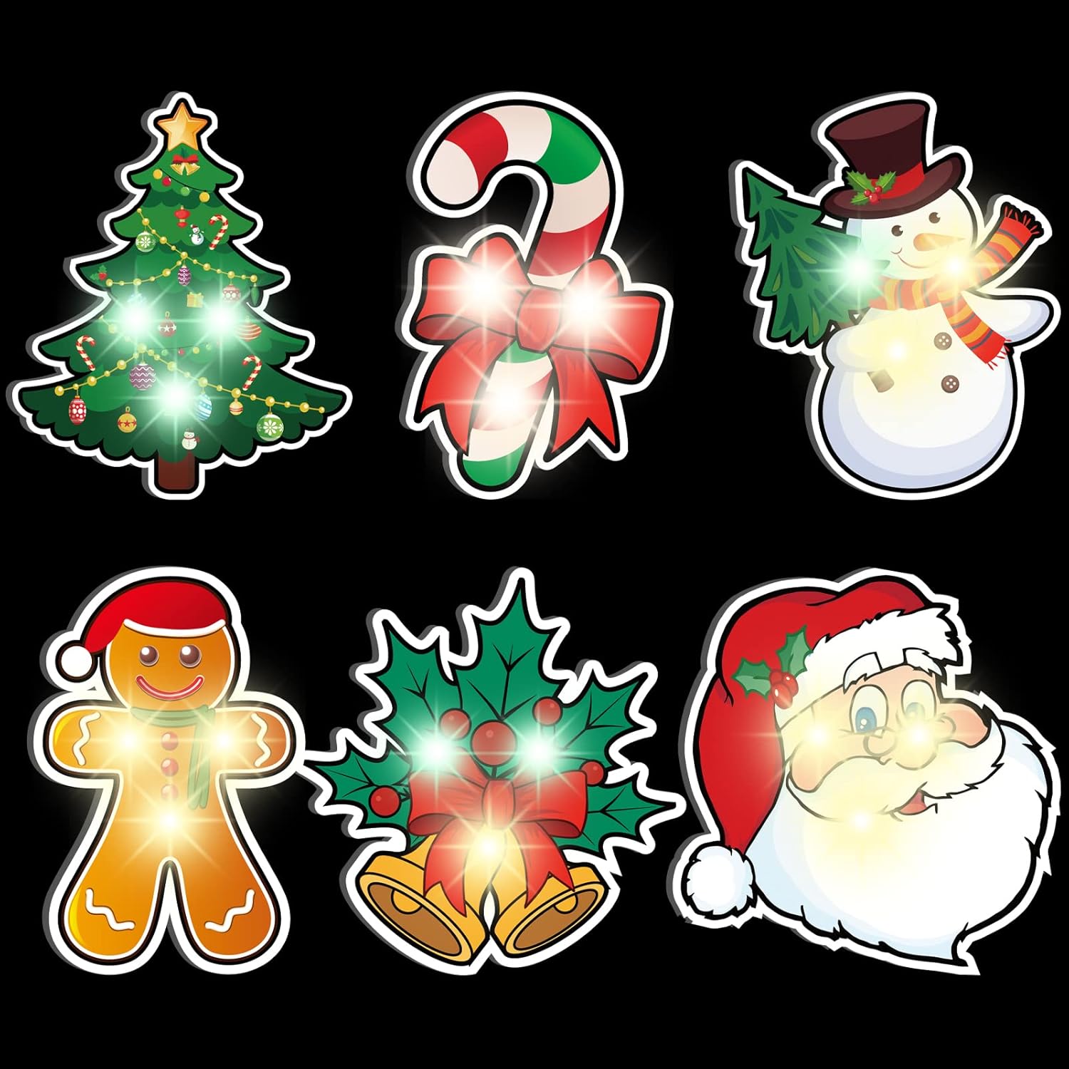 6 Pieces Christmas Light up LED Lapel Pins Bulk, Christmas