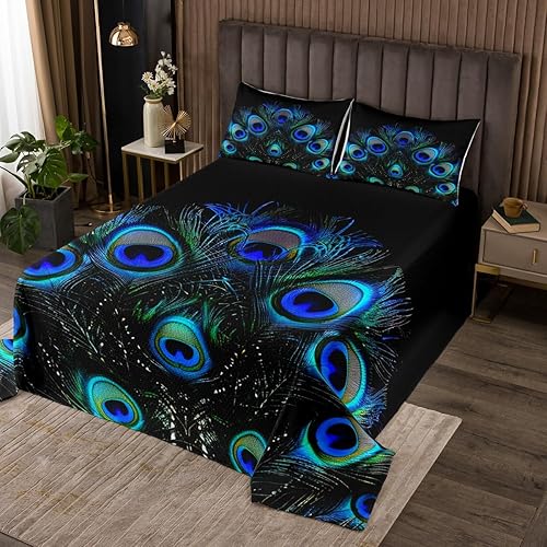 Erosebridal Juego de colcha de plumas de pavo real, colcha de animales salvajes para niños, niñas, jóvenes, juego de ropa de cama de vida silvestre,