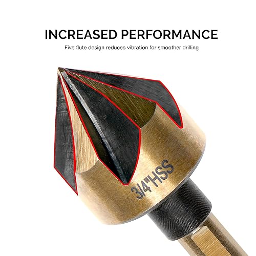 Miniatura 3 de NEIKO Juego de brocas avellanadoras 10218A para madera y metal, vástago triplano de 1/4 pulgadas, 5 brocas avellanadas, acero de alta velocidad M2