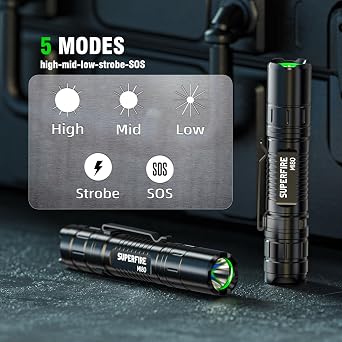SuperFire MI80 EDC Flashlight Torch 5 Modes Portable Tactical Flashlight Camping Outdoor Lighting