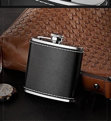 Ulexuchi Flasks, 8 Oz Hip Flask For Liquor Outdoor, Stainless Steel Leak Proof Flasks For Alcohol Men, Father Gifts For Camping Hiking (Black Leather Wrap) #TOP3
