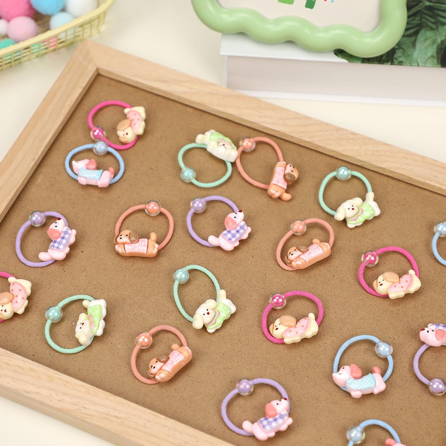20Pcs Baby Hair Ties for Girls Cute Small Elastic Hair Rubber Bands Set for Thin Hair Ponytail Holders Cartoon Dog Puppy No-Snag Hair Accessories for Baby Girls Infant Toddler Little Kids (Pink)