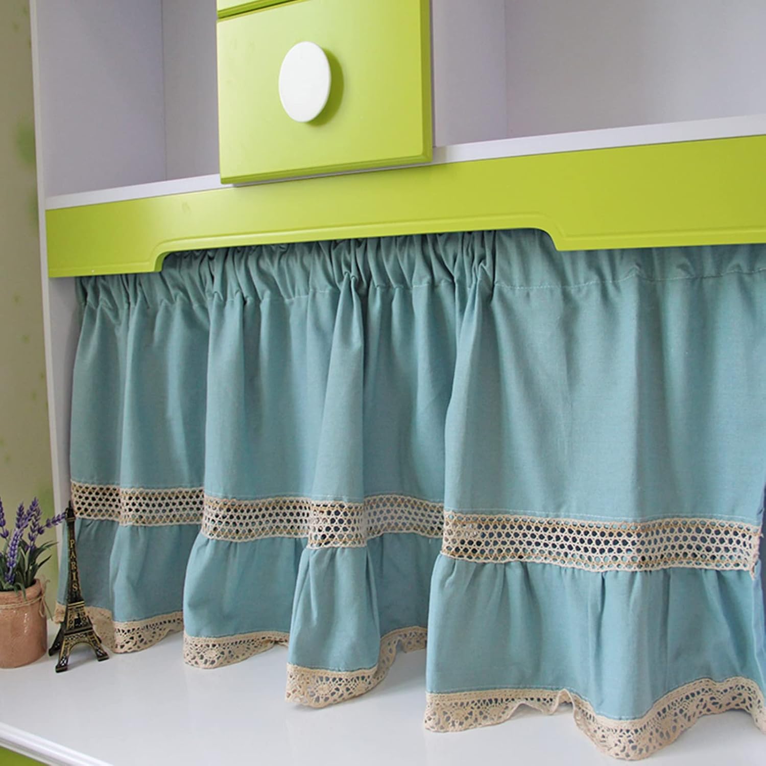 Cotton Linen Kitchen Curtain, Blue Cutwork Tier Curtain Valance Panels Cupboard Stylish Decoration, for Dining/Living Room/Cafe Windows Blackout (Size : W120xH70cm/47.2x27.5in)
