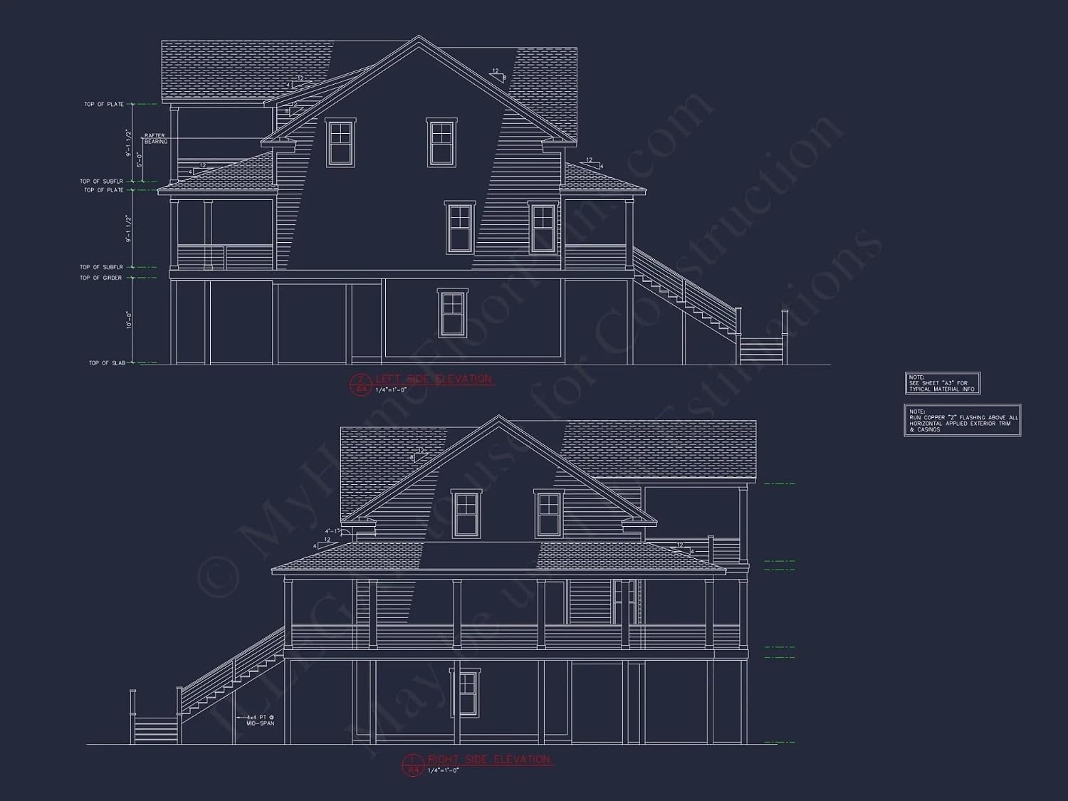 14-1462 House Plan - Beach House Blueprint: 2.5-Story House with Split Garage