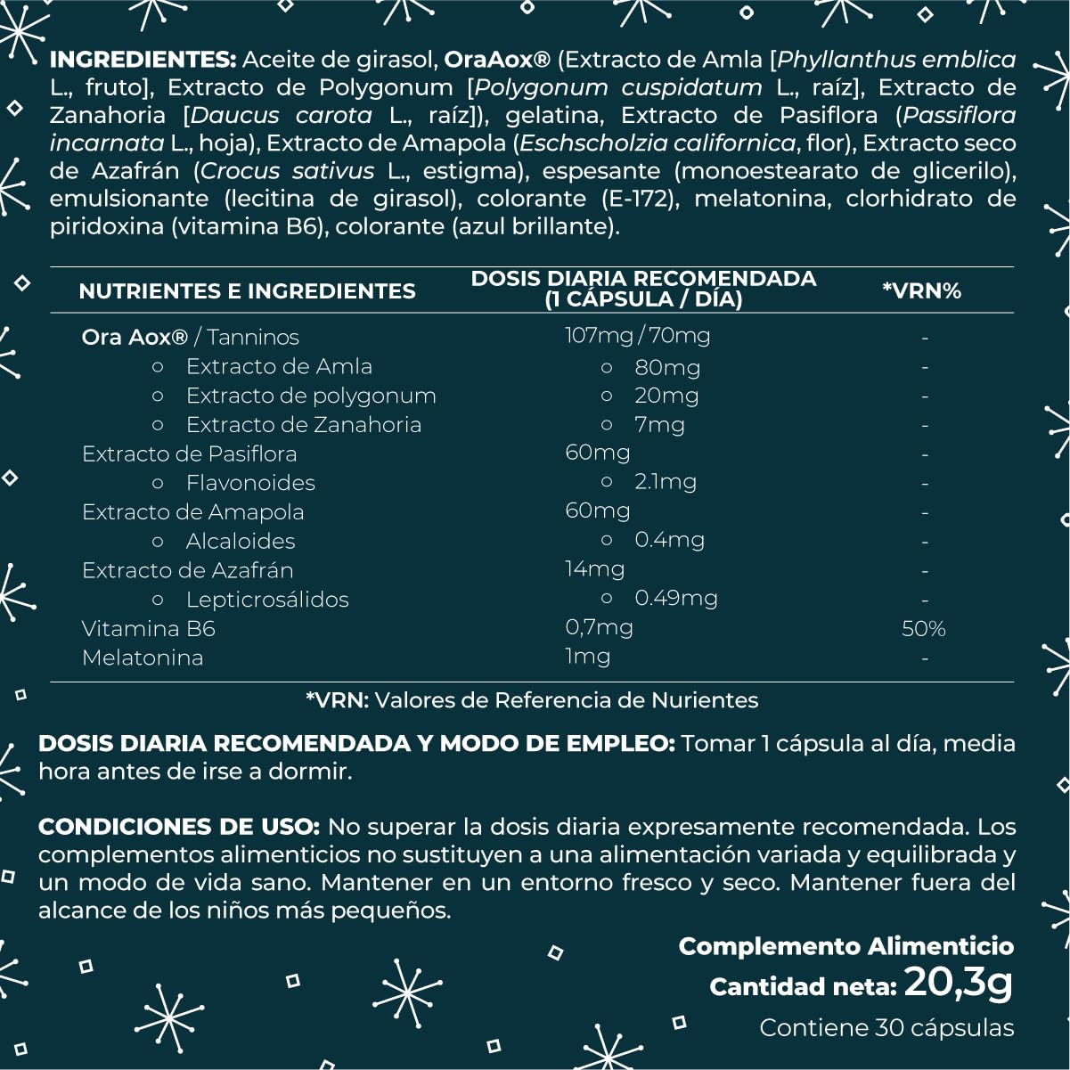 AORA Noche - Cápsulas para Dormir 30 unidades | Sueño Profundo y Reparador | Antioxidante y Antiedad Natural | Azafrán, Valeriana, Vitamina B6 y Resveratrol