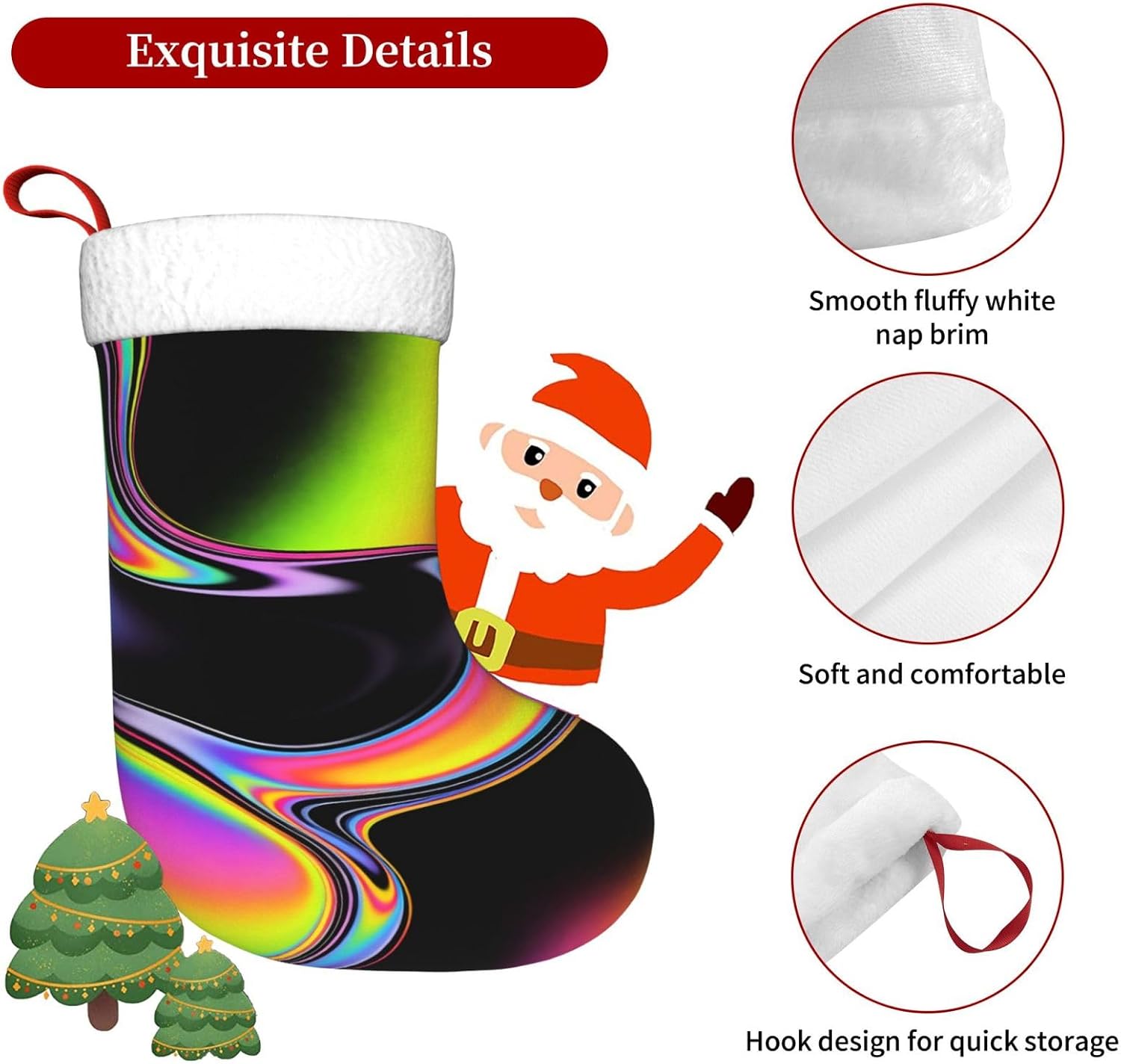 Psychedelic Rainbow Print Christmas Stockings, Hanging Fireplace Xmas Decor image 5