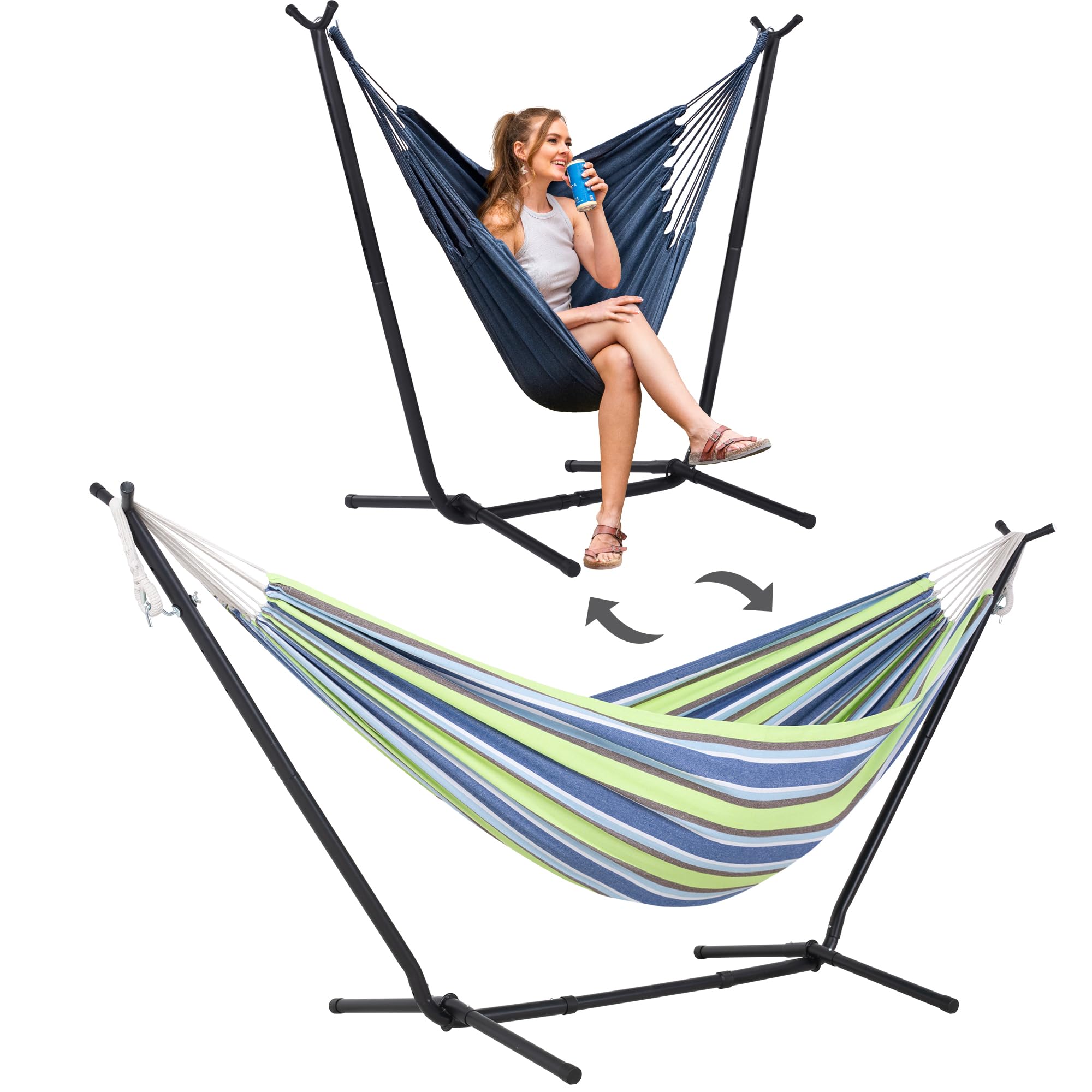 SUNCREAT 2-in-1 Convertible Hammock with Stand, Light Green Stripes