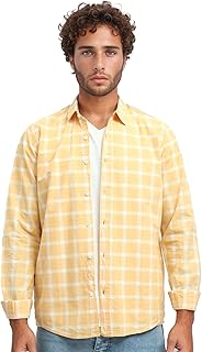 Ravin Mens Yellow & White Plaids Buttoned Summer Shirt Modern