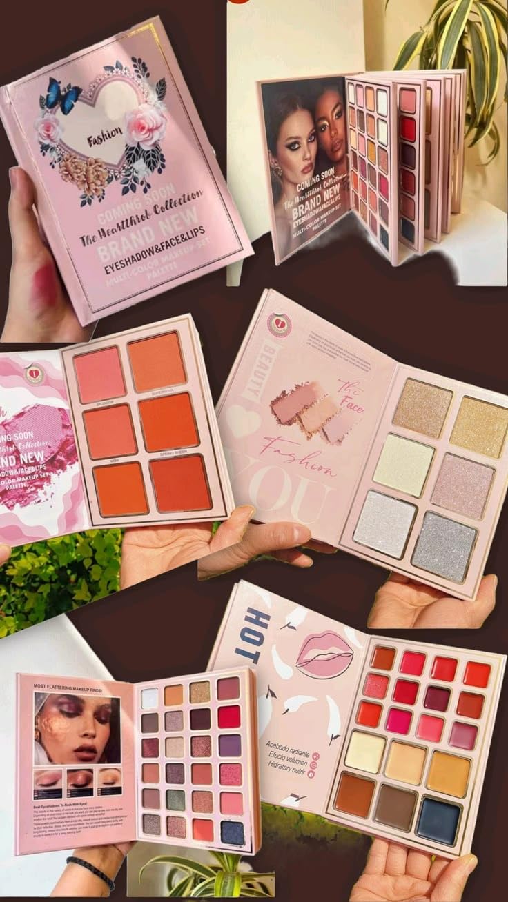 5 in one makeup book but damaged from some plates Multi-Color Eyeshadow and Face Makeup Set Palette, Warm Nudes and Redslittle tampered from some sections highlighting-image-20