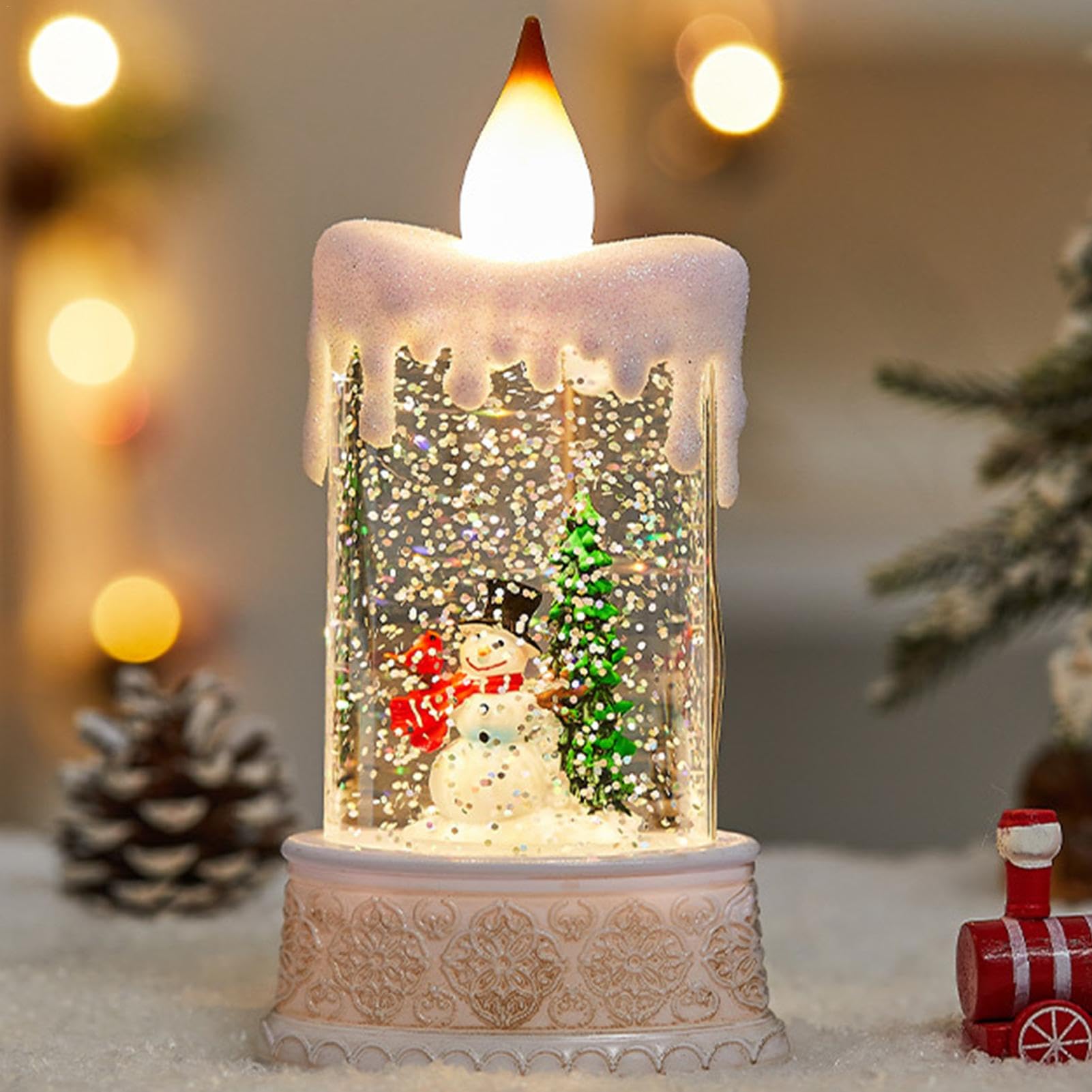 Bougie Boule à Neige Magique - Ambiance Noël Garantie Avec Paillettes Tournantes Automatiques