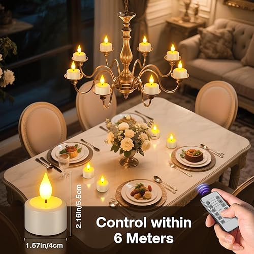 Miniatura 5 de PChero Paquete de 12 velas recargables sin llama con temporizador remoto, velas de té que funcionan con pilas, velas LED parpadeantes para el hogar,