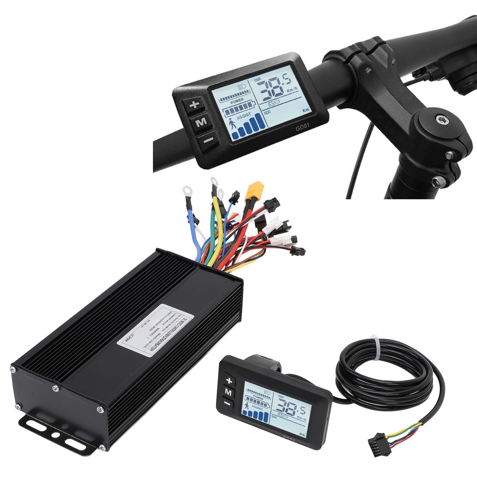 BuyWeek Kit de Contrôleur de Moteur sans Balais de Vélo Électrique, 36V 48V 52V 1500W 2000W 40A Contrôleur d'onde Sinusoïdale avec Panneau d'Affichage LCD GD01