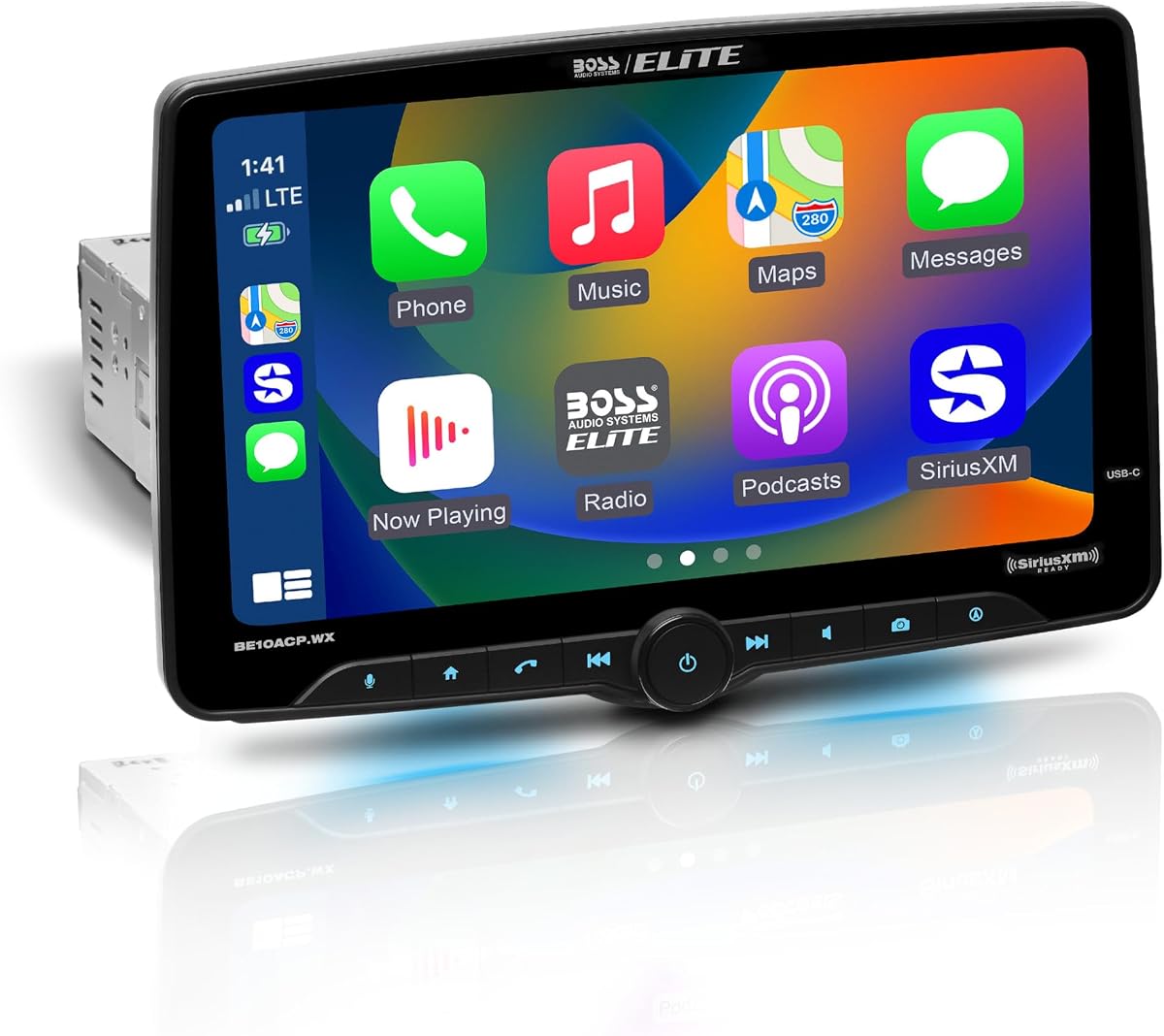 Elite BE10ACP.WX Single DIN Car Stereo Wireless Apple CarPlay, Android Auto, 10.1 Inch Touchscreen, Sirius XM-Ready, Bluetooth
