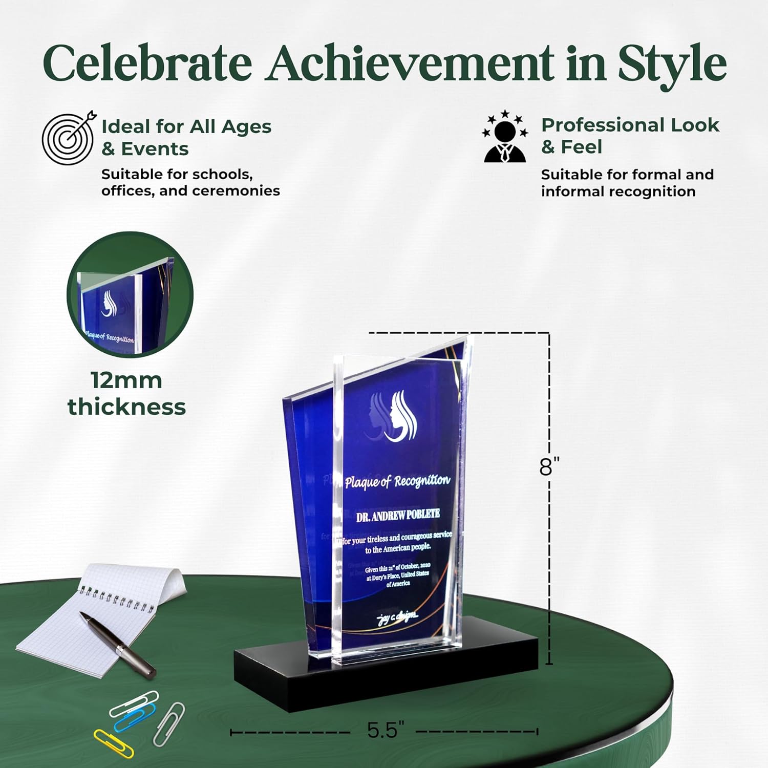 Victory Trophy - Custom Acrylic Award Plaque for Employee Recognition, Graduation, Retirement, Corporate Gifts, Milestone Celebrations, and Sports Achievements (8-inch)