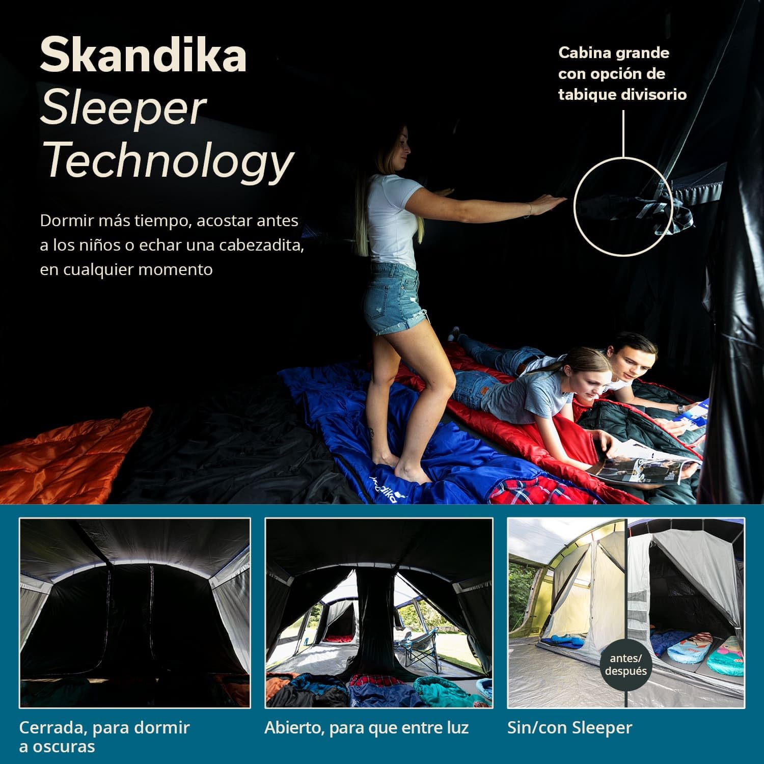 Skandika Montana 8/10/12/14 Sleeper/Sleeper Protect - Tienda campaña Familiar - cabinas oscuras - Columna de Agua de 5.000 mm