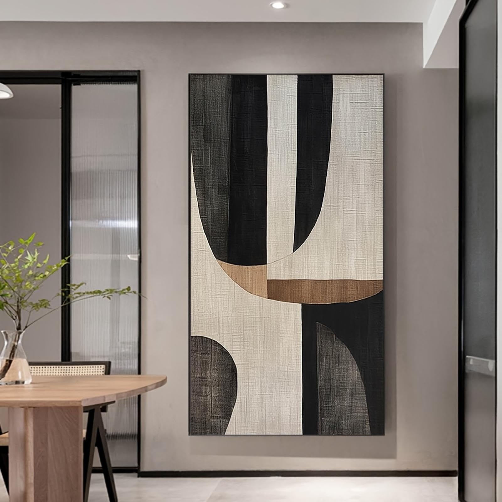 Lienzo abstracto para pared, pintura al óleo texturizada en negro, gris y marrón, impresión artística, imágenes neutras para decoración de sala de estar, 80 x 160 cm (31 x 63 pulgadas), sin marco