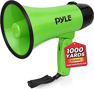 Pyle Compact and Portable 20-Watt Megaphone Speaker with Microphone, Siren and Bullhorn - Battery Operated, Foldable Handle, 2 Modes - Perfect for Cheerleading, Police, Football, and more - Green