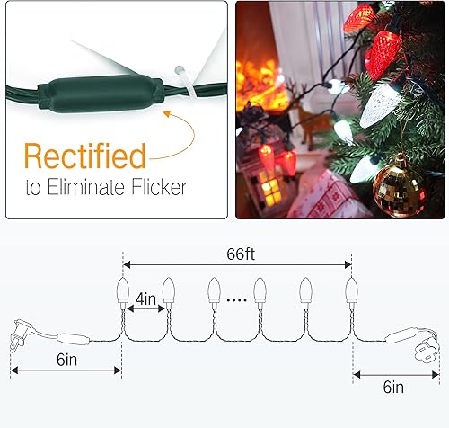 Miniatura 3 de Brizled 100 luces LED C9 rojas y blancas de Navidad, luces de Navidad facetadas de 66 pies, tira de luces de fresa conectables al aire libre, 120 V