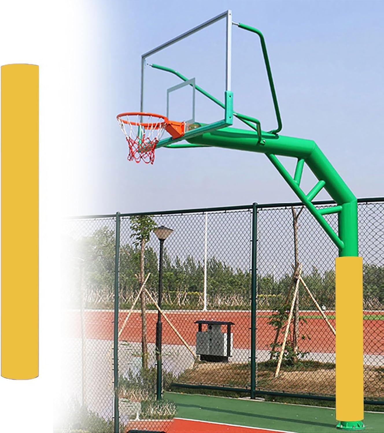 Gym Equipment Pole Protector Padding - Black Green Blue, UV-resistant Basketball Hoop Post Pad for Basement/ Playground/ Community, Garage Pole Pads Wrap Around to Round Poles(Yellow,Dia 114mm (4 1/2i