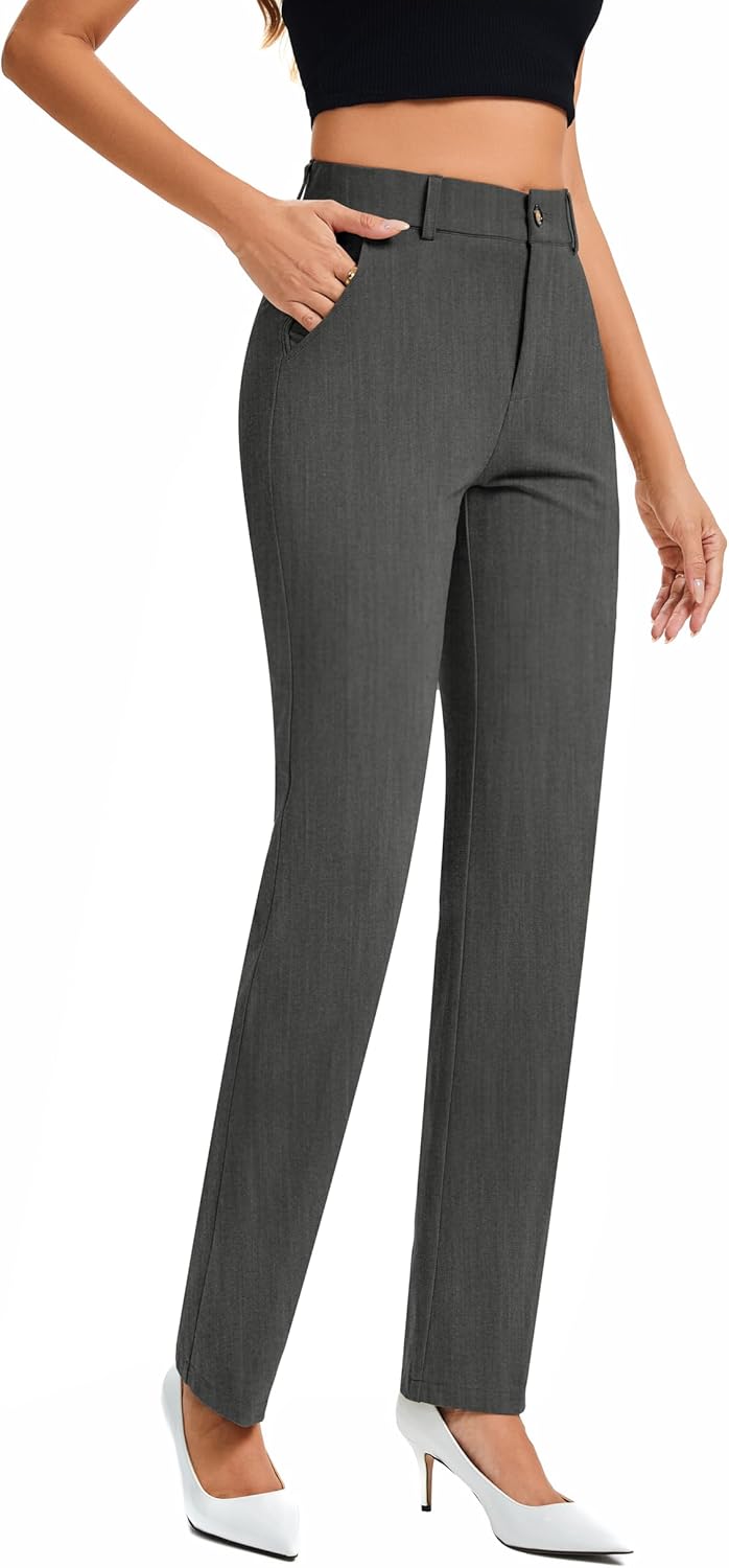 FUNYYZO Dress Pants Women's Stretchy Straight Leg Button Slacks Trousers with Pockets Casual Pants - Image 5