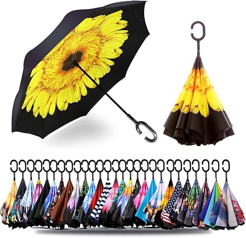 Vista 154 de SIEPASA Paraguas invertido invertido de 49/56 pulgadas, doble toldo extra grande, ventilado, resistente al viento, impermeable, paraguas de golf