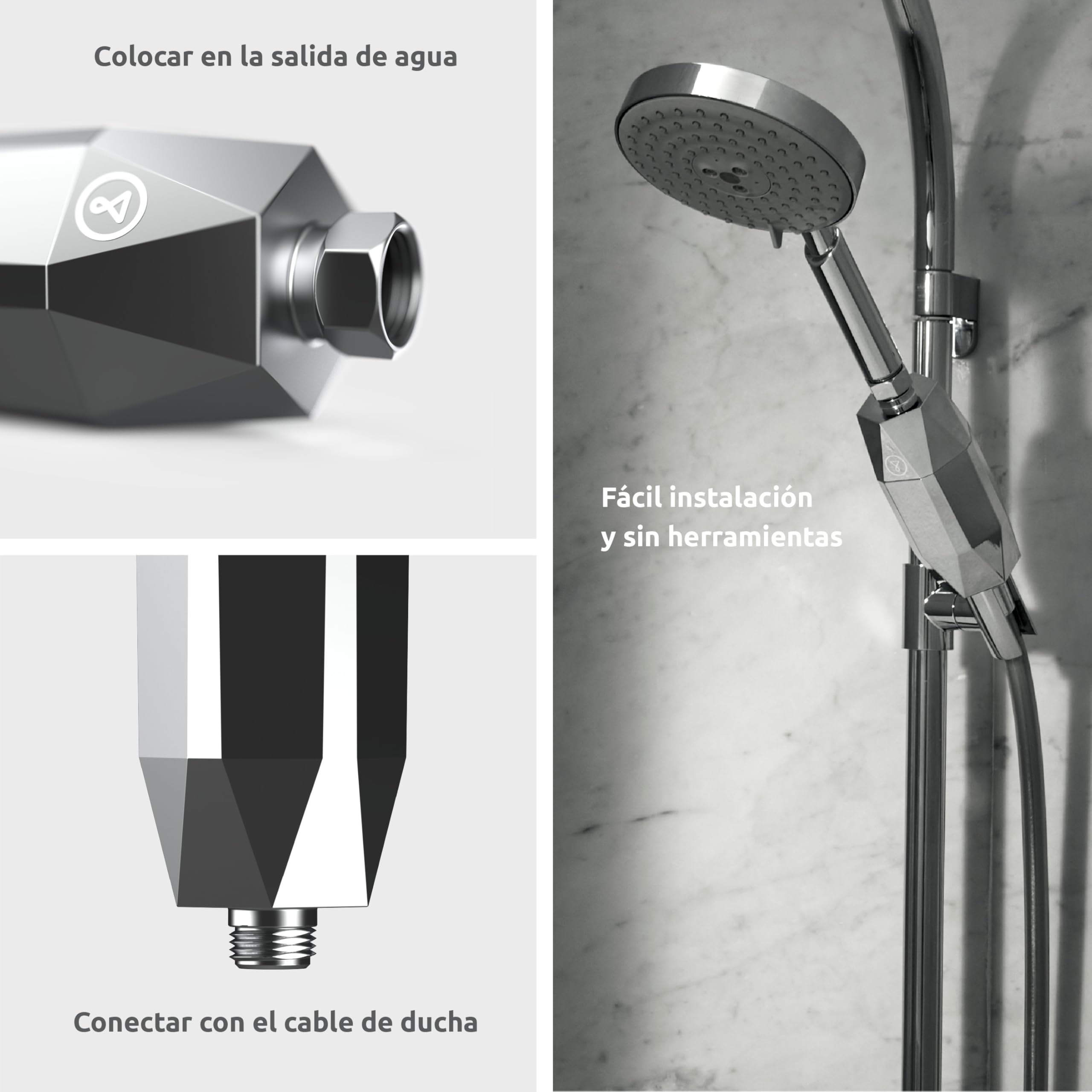 Tappwater ShowerPro Diamond - Filtro para Ducha. Filtra la Cal, el Cloro y +60 sustancias. Diseño único. Filtración en 4 etapas y tecnología KDF-55 para piel suave y pelo fuerte. 6 meses - 20.000L