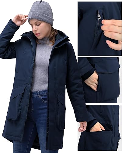 Miniatura 5 de 33,000ft Abrigo de invierno para mujer con capucha, impermeable, chaqueta larga acolchada, resistente al viento, cálido, aislante, para exteriores