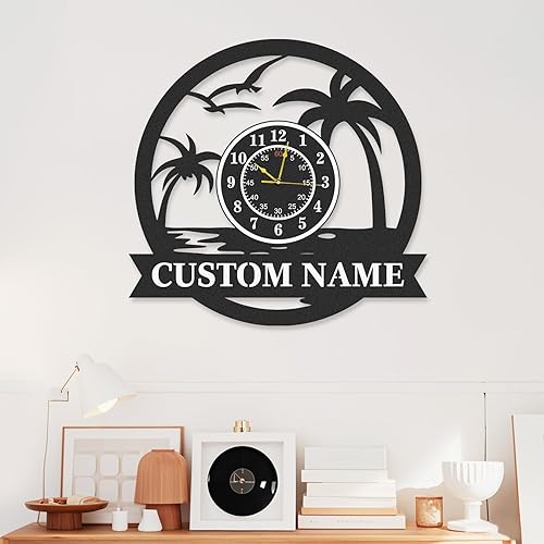 Miniatura 13 de Reloj de pared náutico personalizado, relojes de pared decorativos con nombre y coordenadas personalizadas, silencioso, funciona con pilas, reloj de
