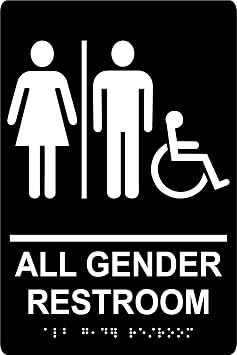 All Gender Restroom Sign, 6"x 9" Tactile Wall Sign, Grade II Braille