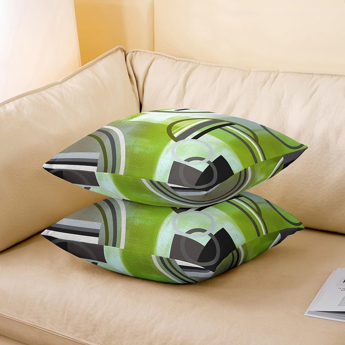 Erosebridal Ombre Watercolor Throw Pillow Cover for Bed Sofa,Green Grey Pillow Cover,Swirls Circles Cushion Case,Grunge Modern Texture Contemporary Pastel Decorative Pillow Cover,24x24 Inch