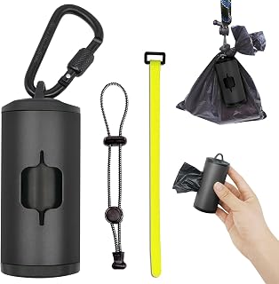 SHAOUMAN Metal Dog Poop Bags Holder Aluminum Poo Bags Dispenser with 15 Black Unscented Pet Waste Bags and 3 Leash Accessories for Dog Walking(1 Holder 1 Roll, Dark)