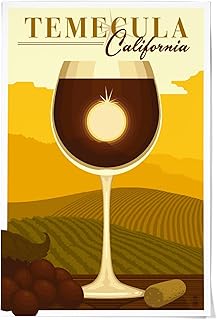 Lantern Press 36x54 Inch Giclee Print, Temecula, California, Wine Glass and Vineyard