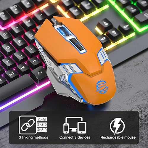 Miniatura 9 de Ratón inalámbrico Bluetooth para juegos, 2400 DPI, retroiluminación RGB, mouse inalámbrico recargable para computadora portátil, Mac, MacBook, Air,