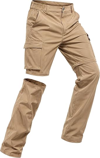 Mens Convertible Hiking Pants Lightweight Quick Dry Waterproof Outdoor Fishing Travel Zip Off Cargo Work Pants for Men Khaki 34W x 30L