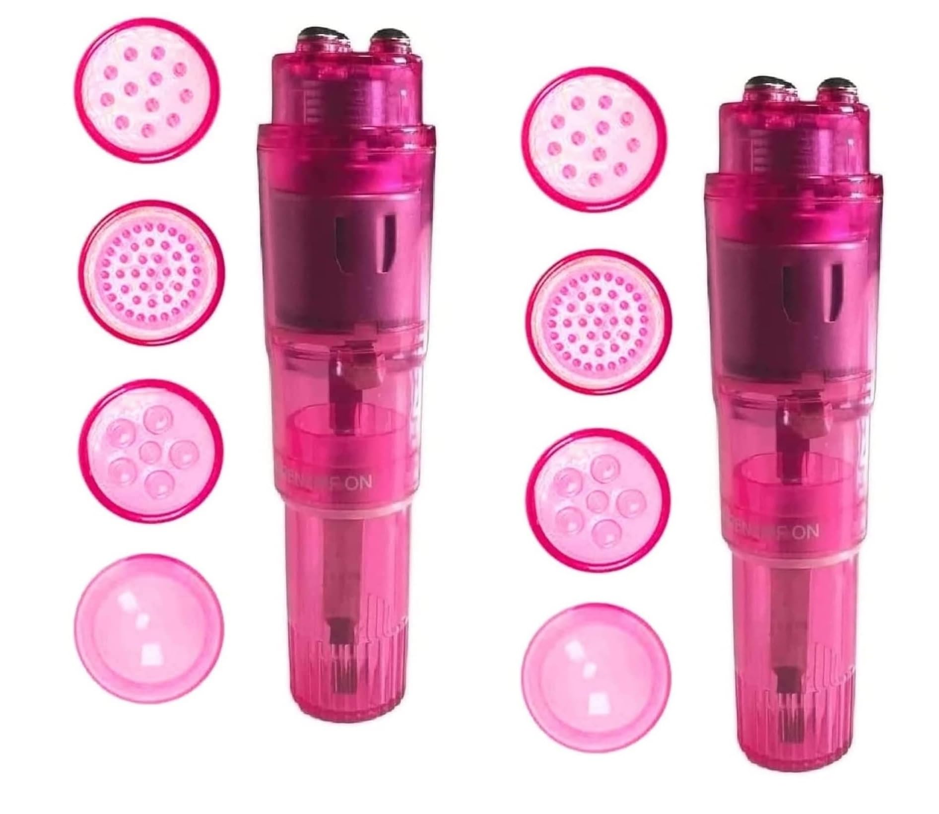 Mini herramienta portátil pequeña de masaje vibratorio, masajeador de 4 cabezas, herramienta de bolsillo para mujeres, cuello, hombro, cara, espalda, pies (2 unidades, rosa)