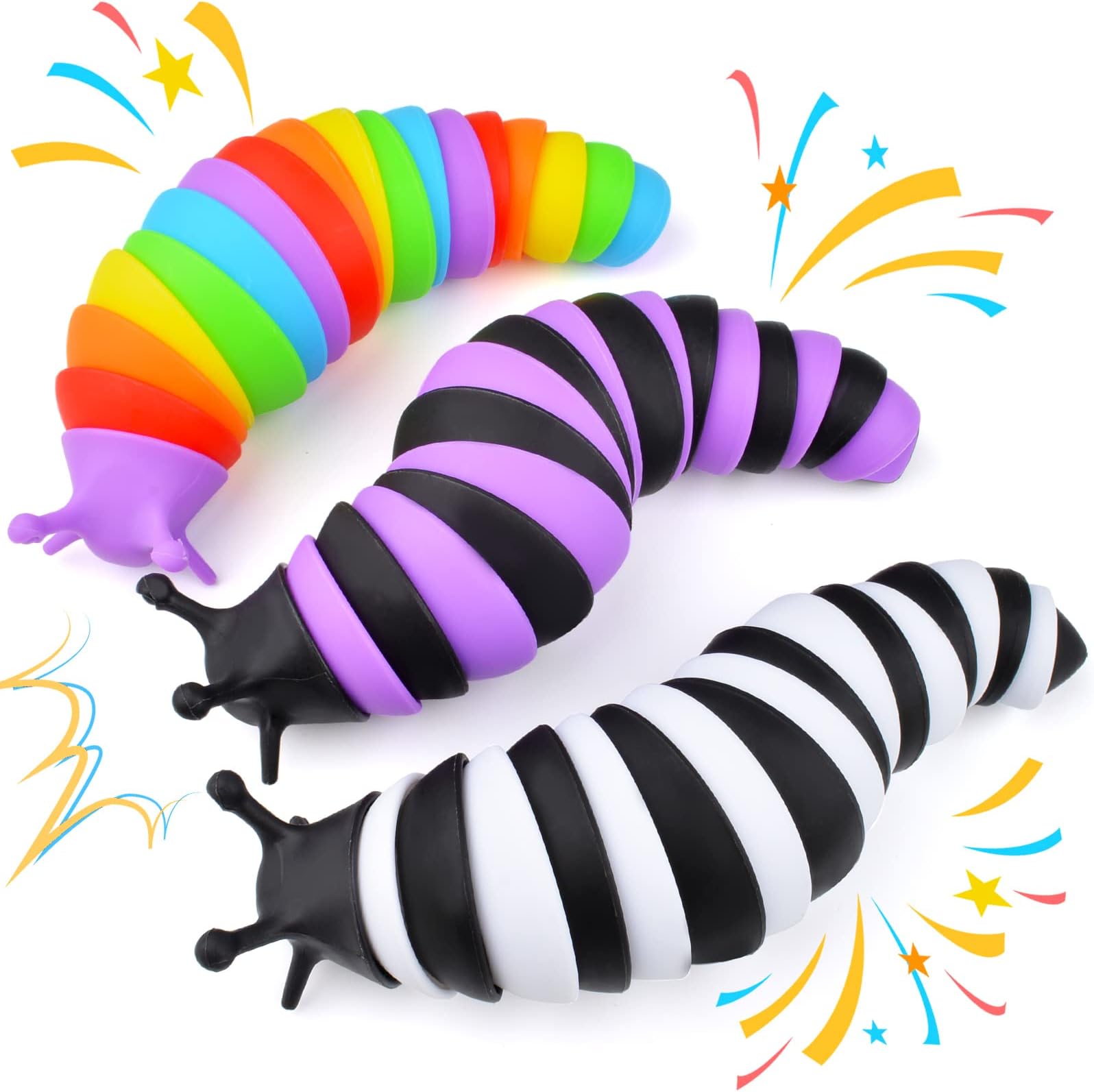 Cevioce Fidget Slug Toy, Sensory Slug Fidget Toy for Kids & Adults, 3Pcs Cute Autism Sensory Toys for Autistic Children, Toddler Stress Relief Toy｜Christmas Stocking Stuffers Gift for Kids ADHD
