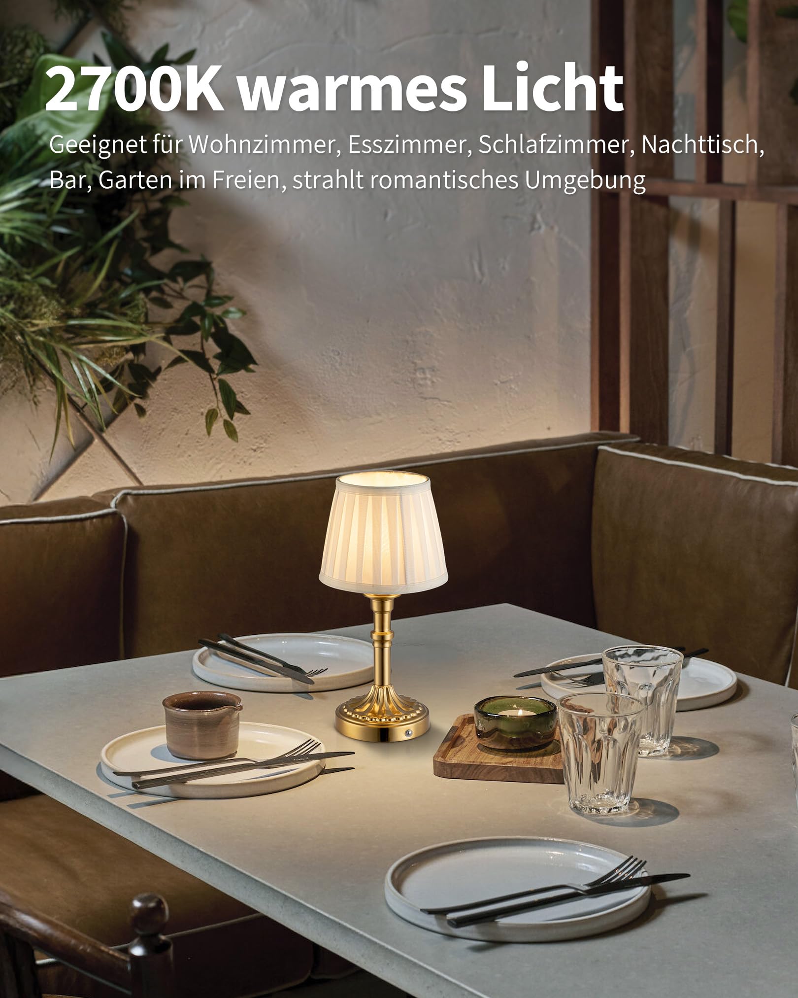 Set di 2 lampade da tavolo senza fili, paralume in tessuto a LED, piccola lampada da tavolo con batteria, dimmerabile, per soggiorno, sala da pranzo, camera da letto, bagno (Bronzo)