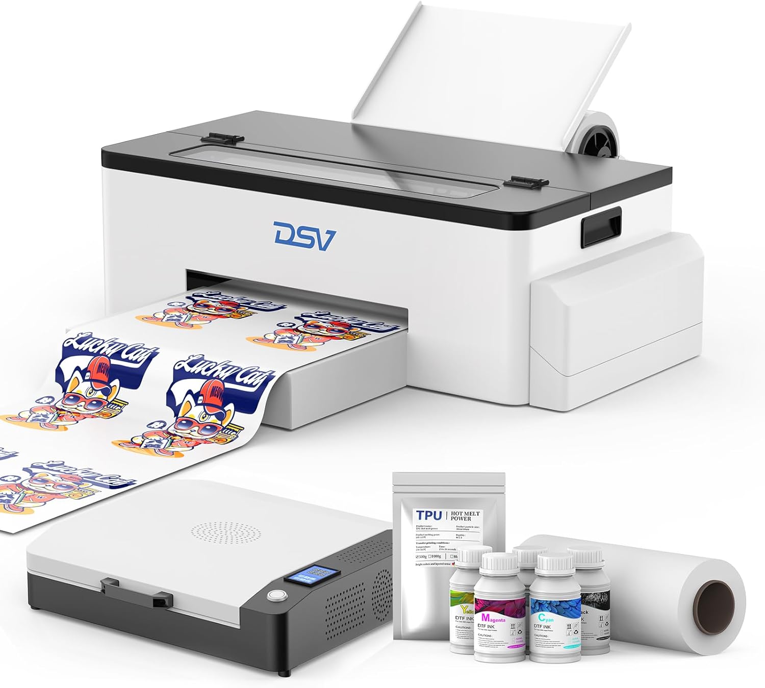 DSV A3 Roll DTF Printer with Oven, L1800 Transfer Printing Machine,High-Speed Print for Different Fabrics White Ink Circulation Automatic Cleaning System