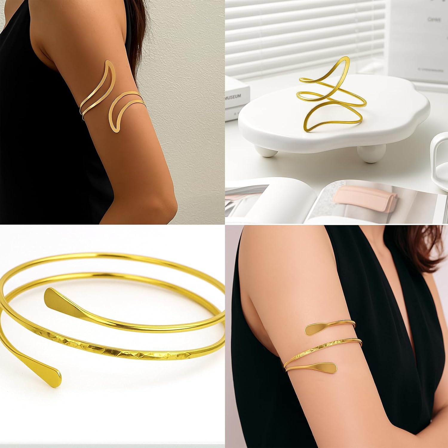6 Piece Gold Arm Cuff Jewelry for Women, Open Adjustable Upper Arm Cuff Bangle, Upper Arm Cuff Band, Upper Arm Cuff Jewelry for Women, Adjustable Cuff for Halloween Cosplay Party Bar Summer