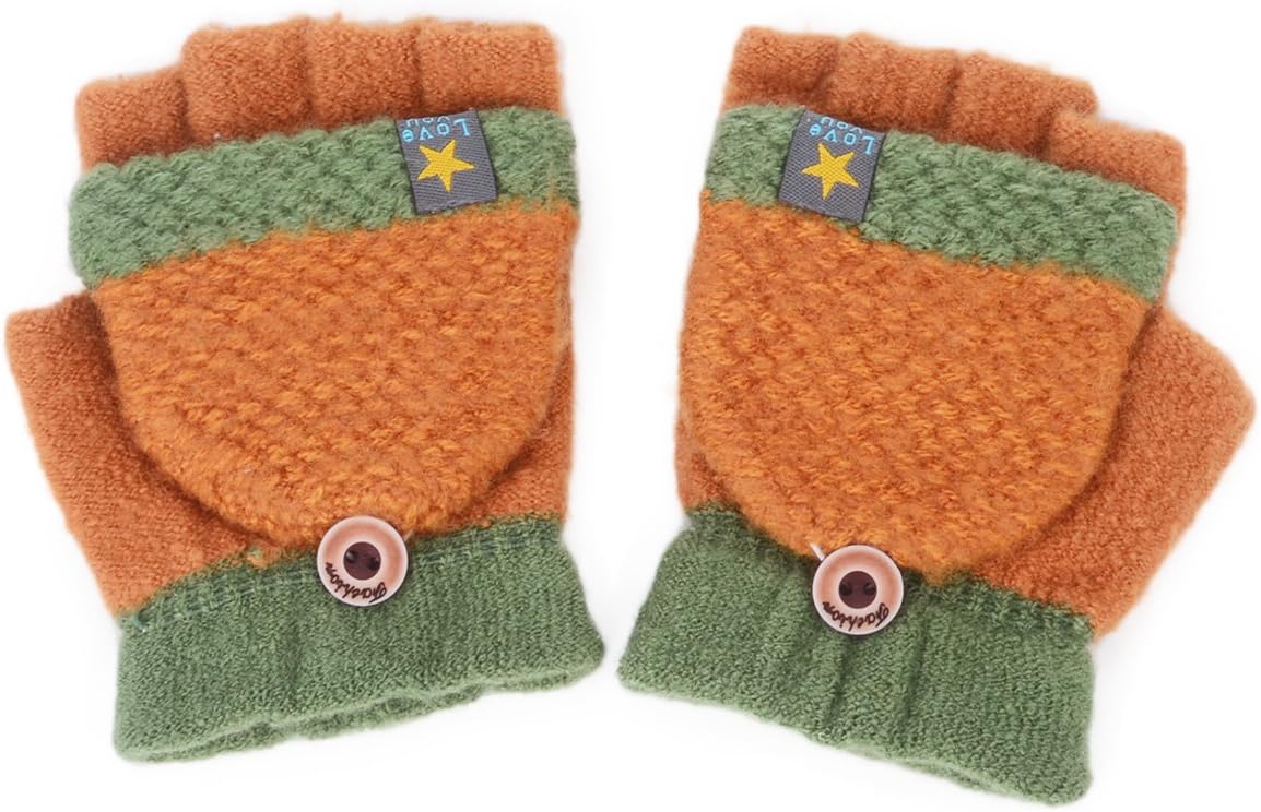 Zeltababy Winter Half Finger Mitten Children Capped Fingerless Patterned Gloves Acrylic Fiber