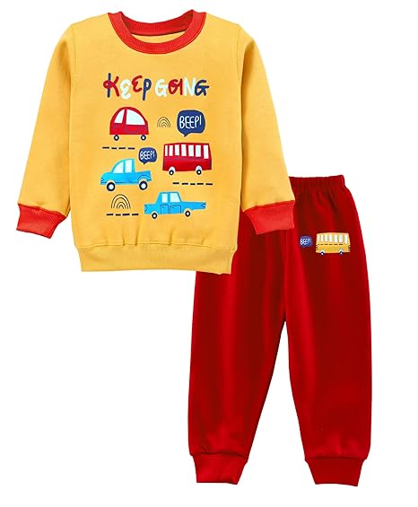 BABY ATLAS Winter Wear fleece Cotton Kids full sleeves t shirt and joggers party wear suit dress for baby girls and boys sweatshirts with pant children clothes pack of 1