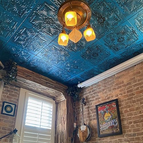 Miniatura 6 de A La Maison Ceilings R14 - Azulejos de techo de espuma prepintados victorianos (21.6 pies cuadradoscaja), paquete de 8, color verde antiguo