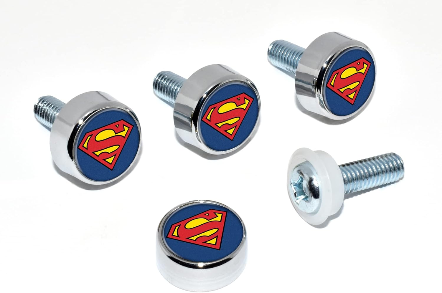 Elektroplate Officially Licensed DC Comics Superman Logo Chrome Plated Superhero License Plate Screw Cap Covers - Set of 4 - Image 3