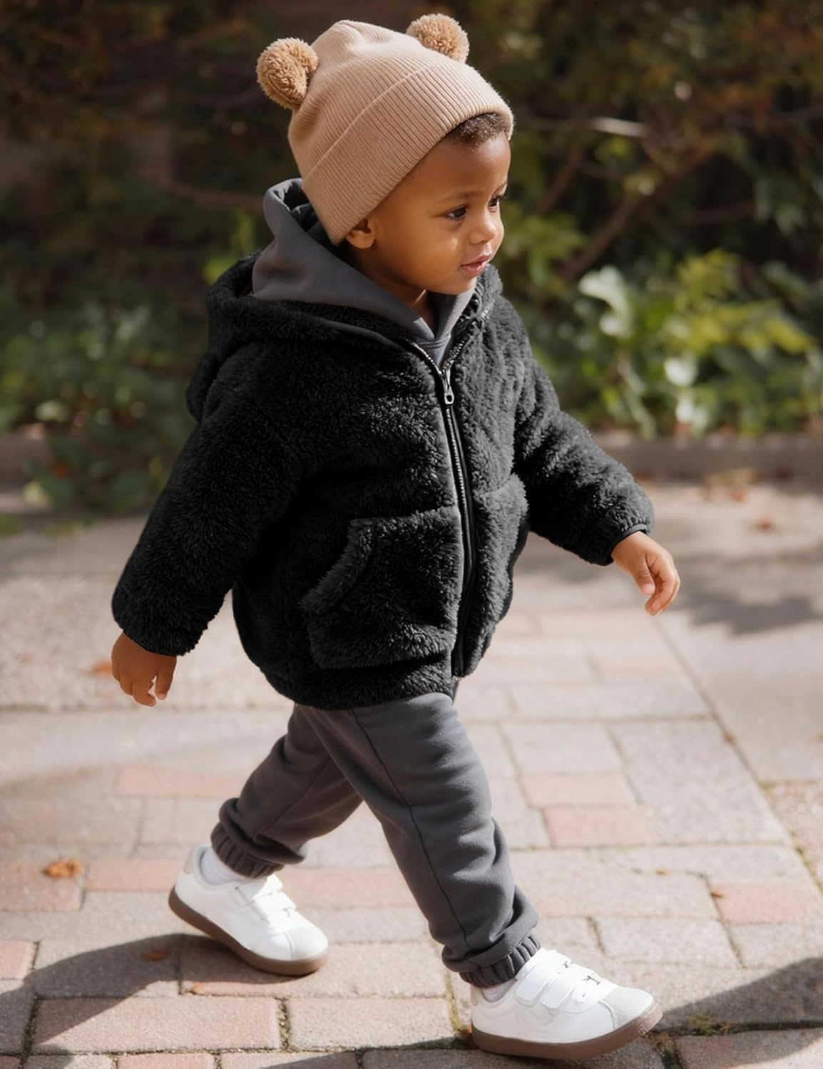 Flygo Girls Boys Fleece Hooded Jacket Unisex Toddler Sweatshirt Bear Ear Zip Up Sweater Outwear Hoodie - Image 5