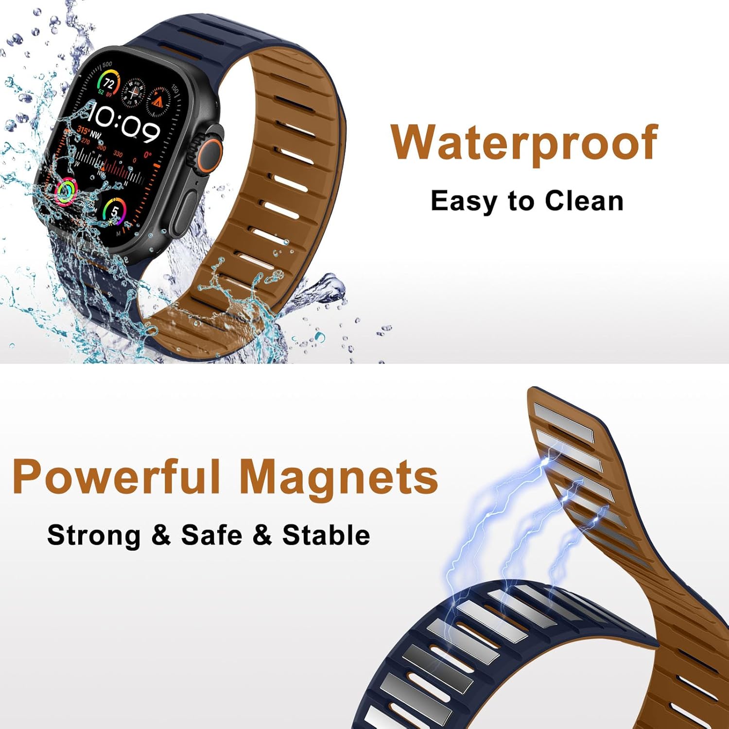HITZEE Double Sided Reversible Magnetic Band Compatible with Apple Watch Band 49/46(S11/10)/45/44/42mm, Breathable Soft Band for iWatch Ultra 3/2/1 SE3-1 Series 11 10 9 8 7 6-1, Brown/Indigo - Image 4